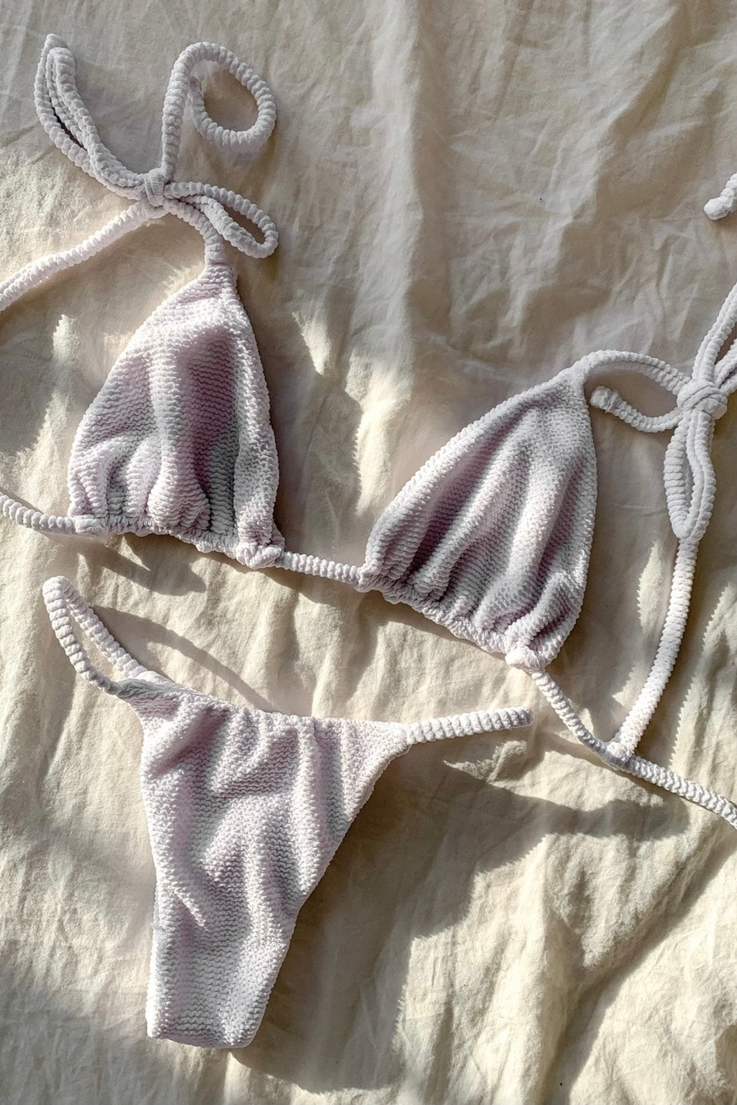 Textured Shoulder Tie Top, White