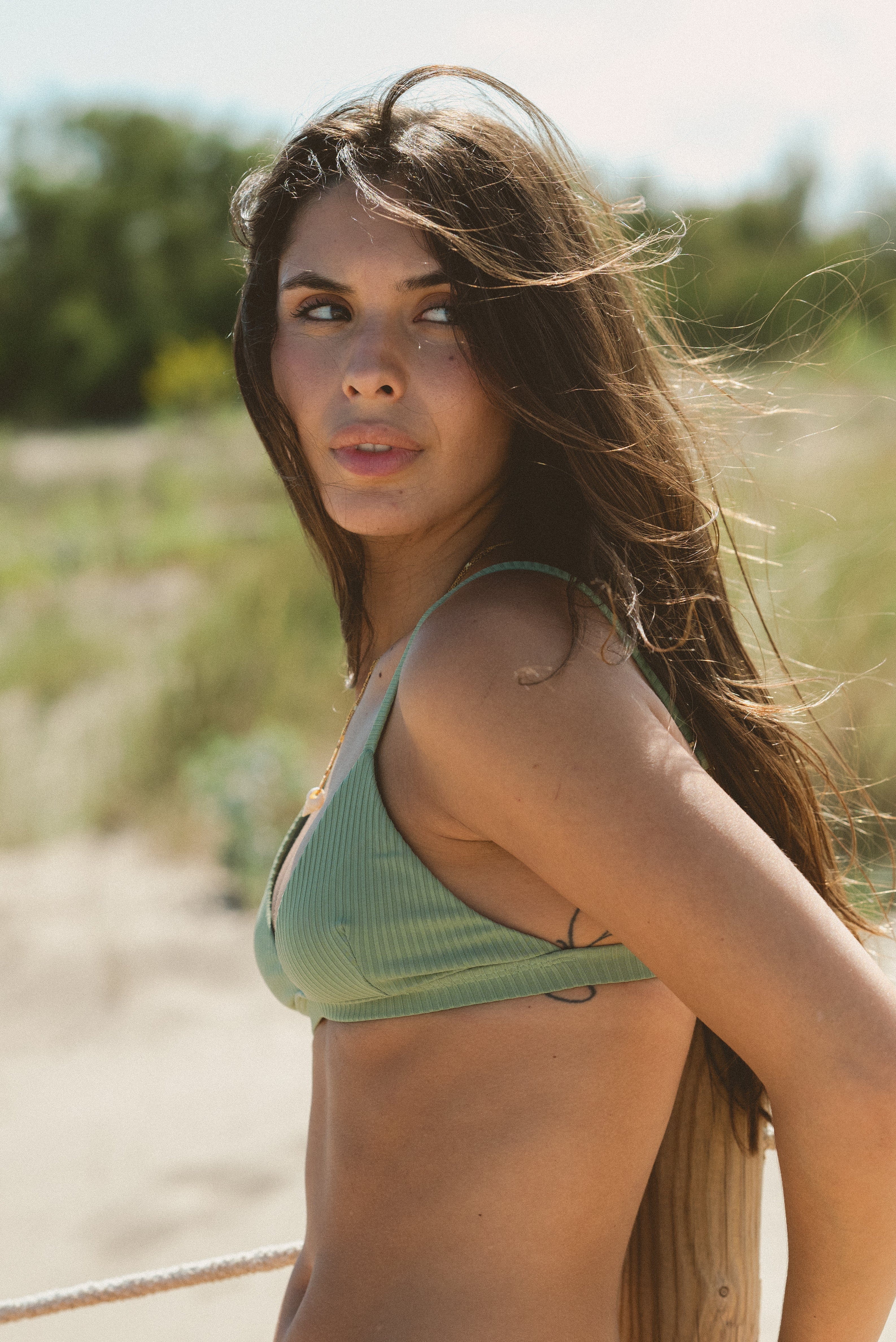 Ribbed Triangle Top, Olive