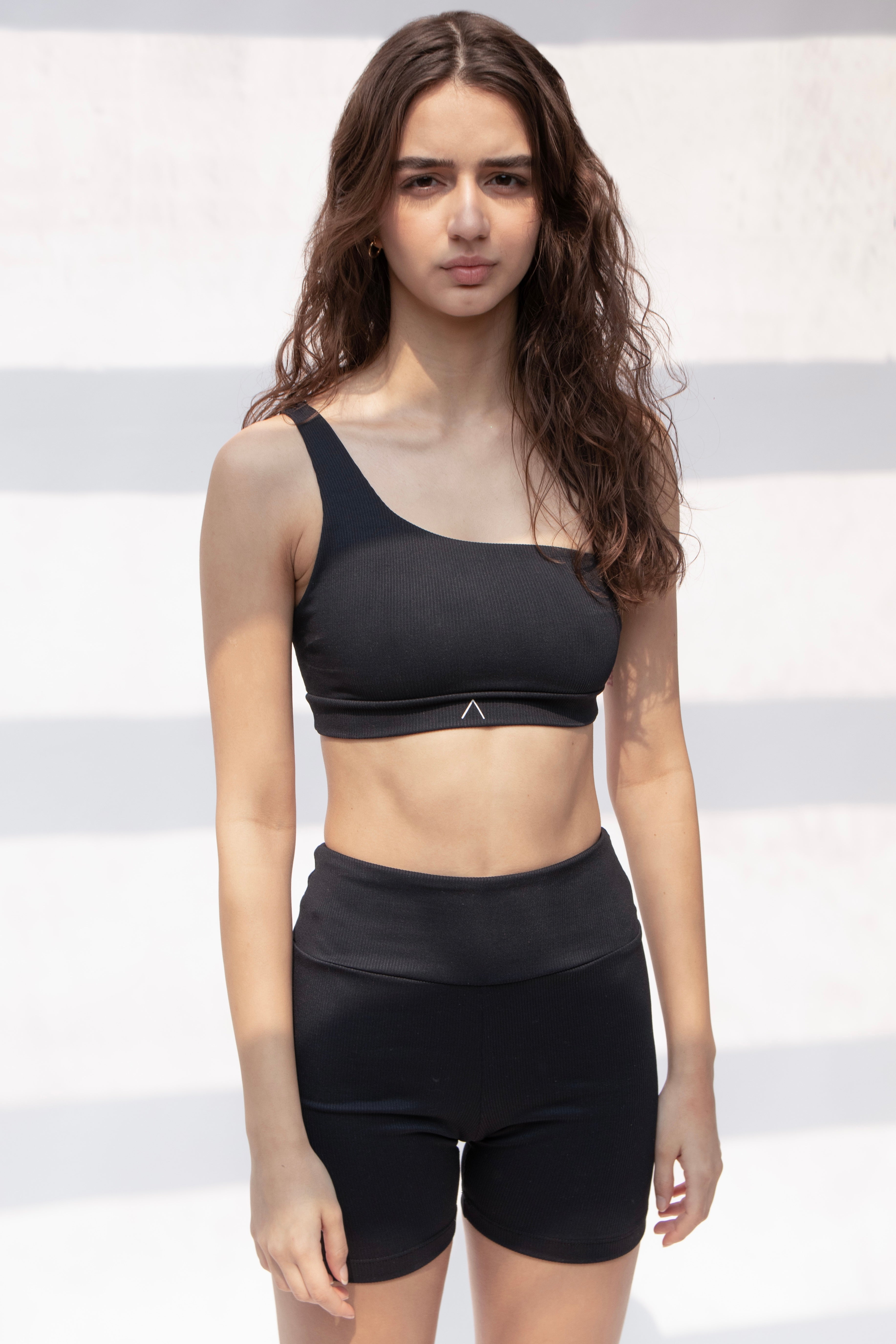 One Shoulder Ribbed Top, Black