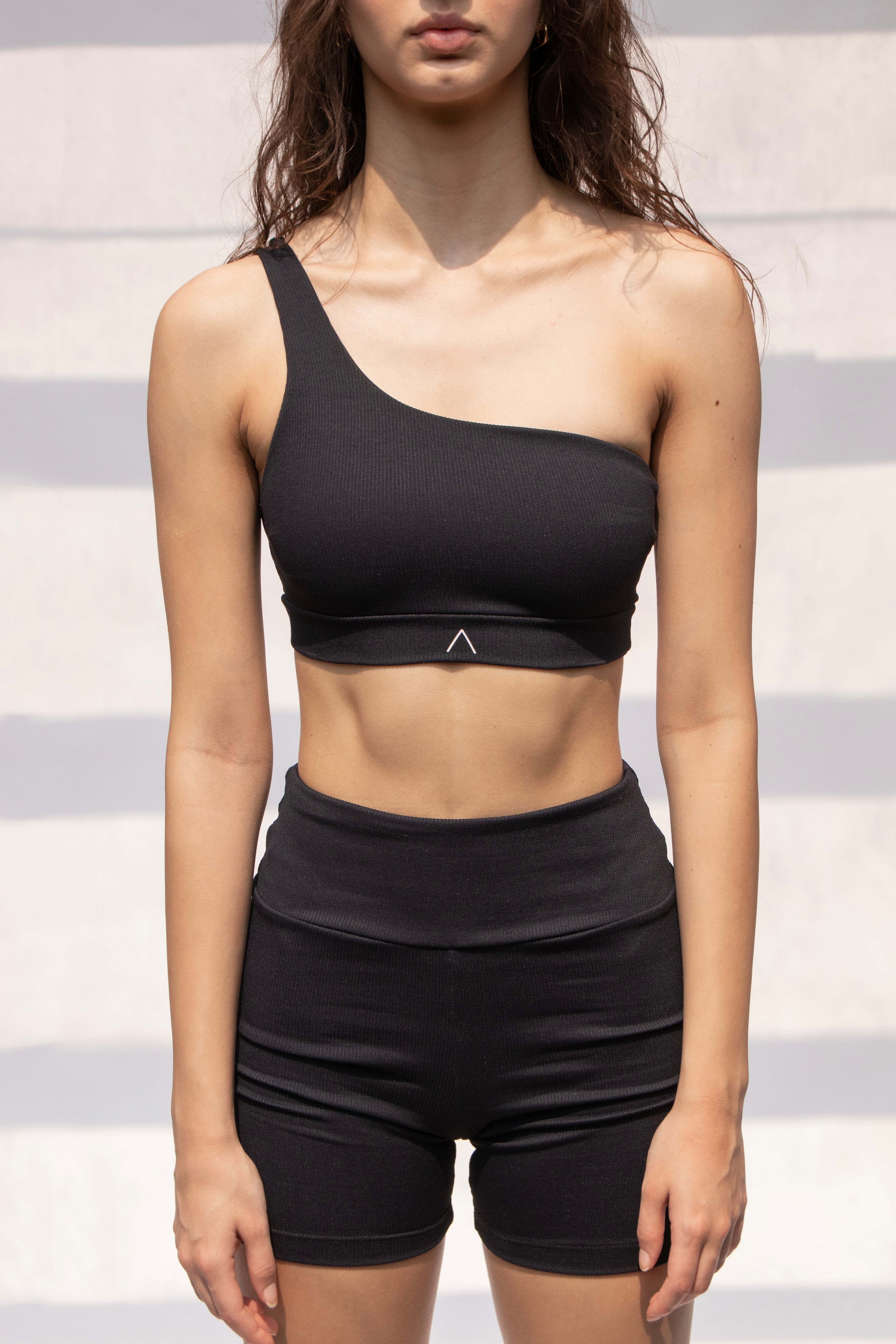 One Shoulder Ribbed Top, Black