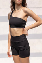 One Shoulder Ribbed Top, Black