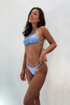 Ribbed Straight-Neck Top, Baby Blue